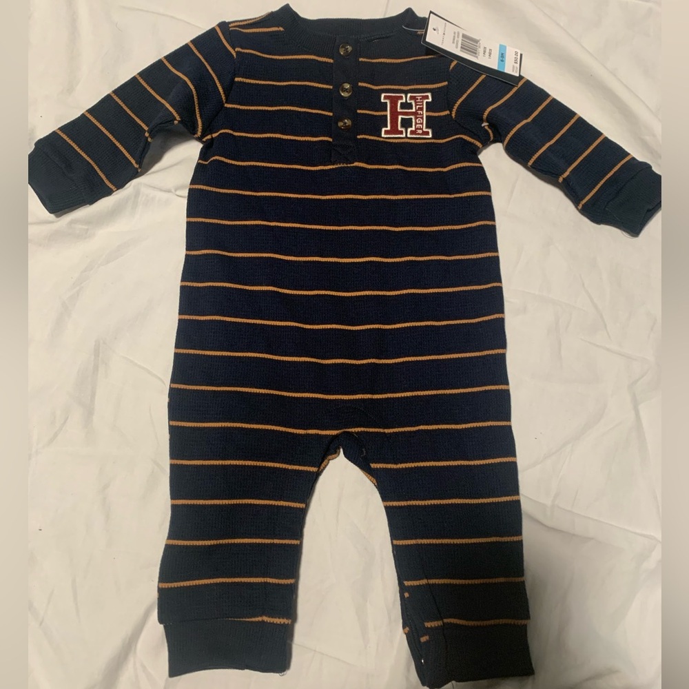 Tommy Hilfiger Navy and Brown Striped Thermal